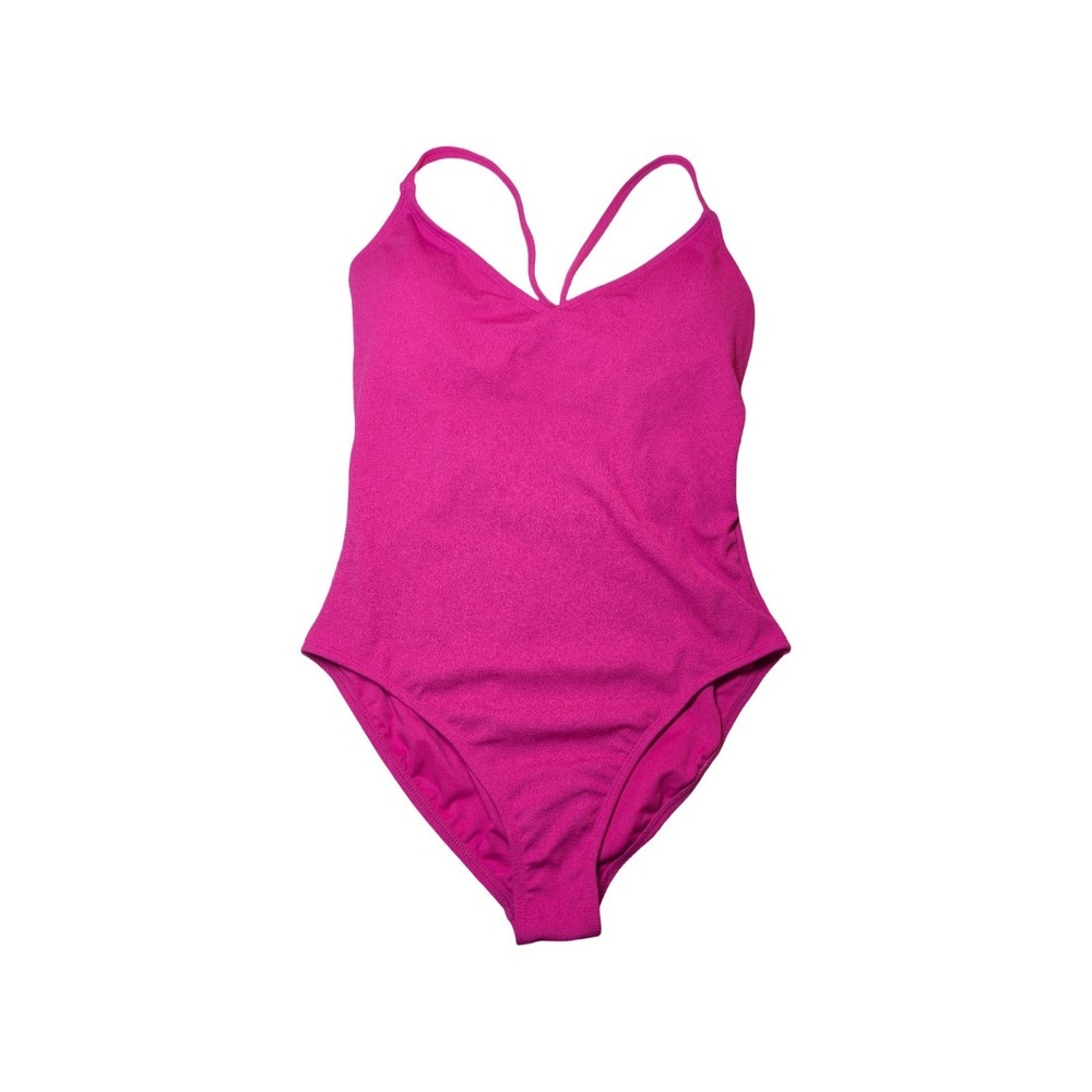 ⭐D4 Shade & Shore Micro Crinkle V Neck One Piece Swimsuit Fuchsia - L (12-14)